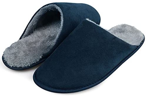 riemot Chausson Homme Pantoufles en Mousse à Mémoire de Forme Chaussons d'Intérieur Extrêmement Confort et Chauds Pantoufle homme hiver pour La Maison, Bleu Marine, 42/43 EU