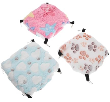 Mikikit 3 Piezas Hamaca para Mascotas Pequeñas de Doble Cama Colgante de Felpa para Ardillas Hurones y Planeadores de Azúcar de Color Verde Rosa y Beige Cálida y Ahorra