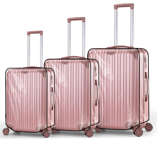 lalago 3 Pezzi Coperture per Valigie in PVC Trasparente, Custodia per valigia, Riutilizzabile Custodie Protettive Impermeabili, Antipolvere Antigraffio Copertura per Bagagli (20 +24 +28 pollici)