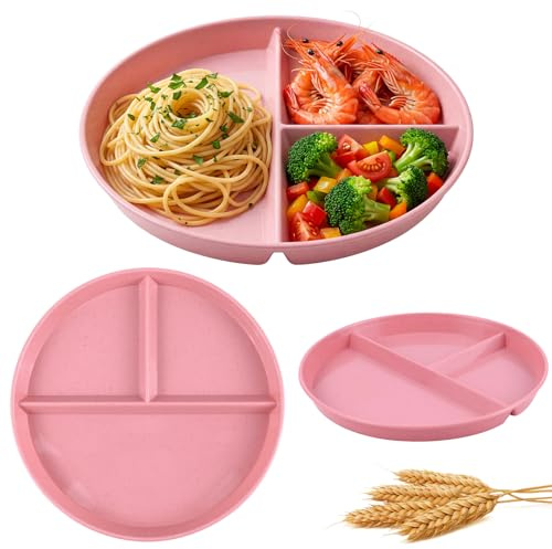 FACHOI Portion Control Divided Plates, Divided Dinner Plates Unbreakable Plastic Diet Plates Tray Reusable Picnic Dishes for Adults Kids Home Camping Parties F4-FGCP
