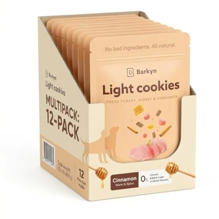 Barkyn - Chuches para Perros Naturales, Bajas en Calorías - Snacks de Pavo con Canela y Miel - Sin Cereales, Galletas Premios para Perros, Fácil Digestión - 60 g (Paquete de 12)