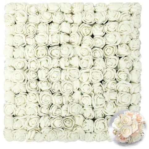 144 rose bianche artificiali, 2,5 cm, mini rose in schiuma, dall'aspetto reale, con tulle, bianche, decorative, per artigianato, matrimoni, San Valentino, feste, decorazioni per la casa