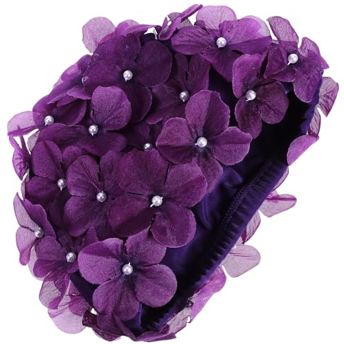 FUNOMOCYA Cuffia da Bagno Donna in Nylon Porpora Petali Finti, Antiscivolo e Facile da Indossare, per Swimming e Festa Estiva Elegante