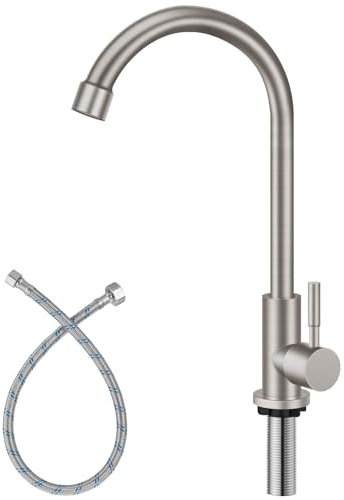 Aolemi Cold Water Only Kitchen Faucet Brushed Nickel Sink Faucet 304 Stainless Steel Faucet High Arc Single Handle