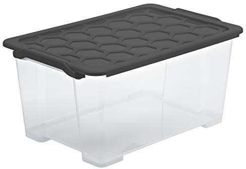Rotho Evo Safe Keeping Aufbewahrungsbox 44l mit Deckel, lebensmittelechter Kunststoff (PP) BPA-frei, anthrazit, 44l (59.0 x 39.5 x 28.0 cm)