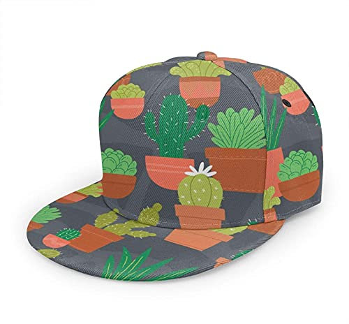 Oaieltj Unisex Baseball Cap Erwachsene Teens Adjustable Snapback Flat Brim Baseball Cap Cool Hip Hop Hat, Blumentopf Kaktus, One size