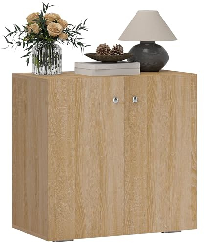 HOMCOM Aparador de Salón con 2 Puertas Armario Auxiliar con 2 Estantes para Libros Ropa Juguetes Estilo Moderno 70x39x70 cm Madera Natural