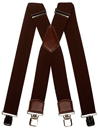 Olata Mäns X-formade hängslen med brunt läder, Extra bred, 5 cm, Brun, one size