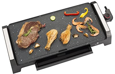 SENYA Plancha électrique - 2200 W Plaque effet pierre Antiadhésive, grande surface de cuisson 6 à 8 personnes, bac récupérateur de graisse, compatible avec le lave-vaisselle