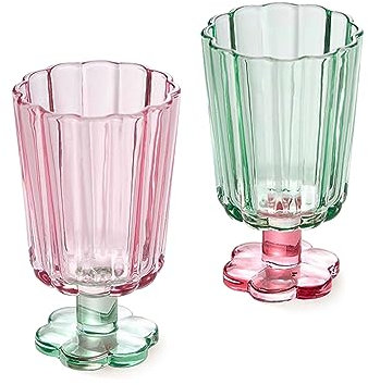 TUCHACA Traje de Copa de vino de alta onda (2 piezas), Copa de vino de pétalos única, adecuada para jugos, helados, cócteles. 2 colores. (rosa y verde)