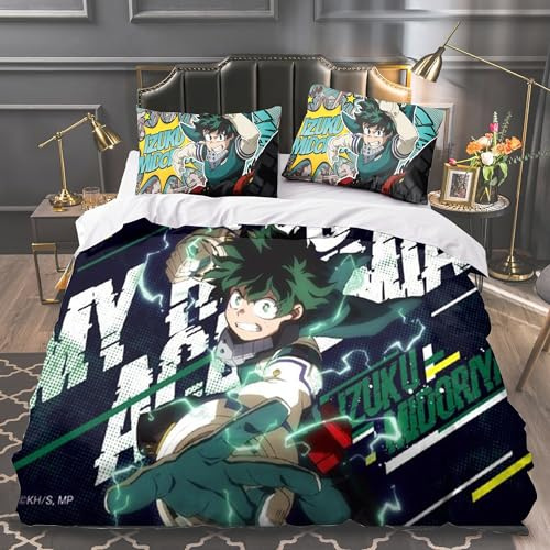 Juego de ropa de cama de 3 piezas MHA Midoriya Izuku/Dabi, funda de edredón suave con impresión digital de anime, funda de edredón con 2 fundas de almohada, decoración del hogar para adultos y niños