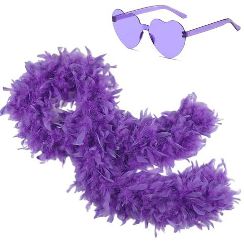 Ceboic Federboa, 2M Modischer Feder Boa mit Herzförmigen Randlosen Sonnenbrillen, Damen Türkei Federn Zubehör Kostümzubehör für Hochzeit Ankleiden Party Cosplay Karneval Halloween Weihnachten Kostüm