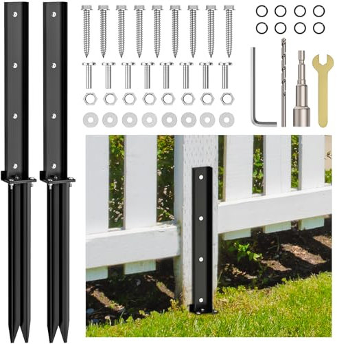 Fixmend Fence Post Repair Kit, Heavy Duty Fence Post Anchor, 2 Pack Post Stakes Ground Spike for Repairing Tilted or Broken Wooden Posts