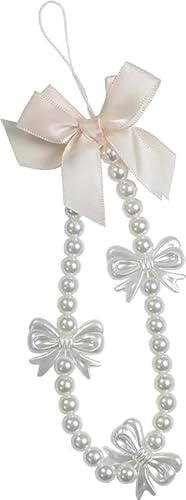 White Mobile Phone Lanyard Universal Phone Chain Black Bow White Pearl Beaded Phone Lanyard Wrist Strap Anti Lost Phone Charm Strap Fashion Phones Case Keychain Wallet Decoration Cell Phones Pendant
