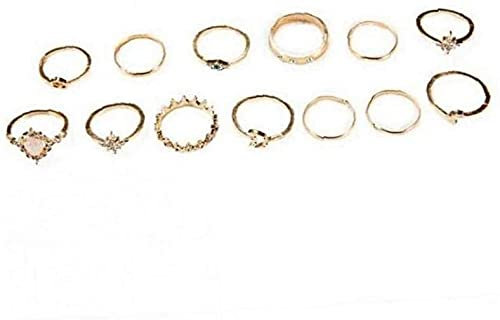 PULABO Knuckle Rings Stapelbare Ringe Vintage Crystal Joint Knuckle Ring Set für Frauen und Mädchen Golden 13pcs bequem