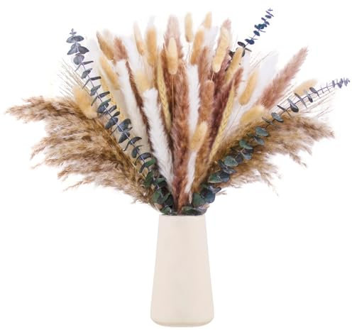 Idota Pampasgras Deko Trockenblumenstrauß 60pcs, Pampas Gras Trockenblumen Groß Tischdeko Deko Esszimmer Natürliche Trockenblumenstrauß Deko Boho Style für Wohnzimmer Home Hochzeit Esszimmertisch
