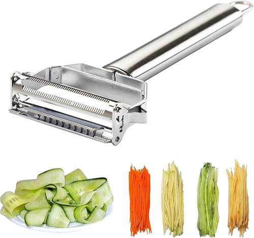 Potatis äpple grönsaksskalare, multifunktionellt rostfritt stål Julienne-skalare för frukt grönsaker potatis morot gurka, Julienne skärare skrapa, pro köksverktyg med dubbla blad