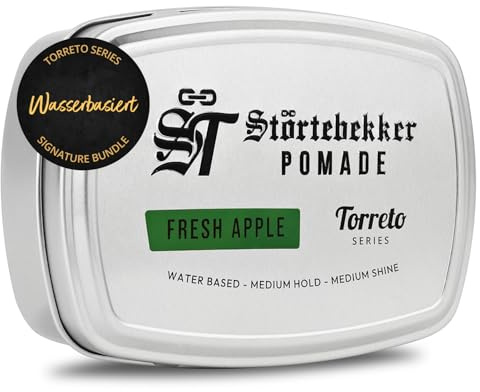 Störtebekker® Premium Pomade Wasserbasiert Fresh Apple - Pomade Herren 'Torreto Series' - Mittlerer Halt - Mittlerer Glanz - Haarwachs 125ml - Barbershop Haarpomade - Haarstyling Made in Germany