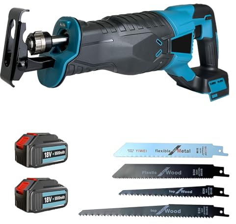 Reciprocating Saw,Compatible with Makita, 350W 21V Variable Speed Cordless Sabre Saw with 2x3000mAh Battery, Reciprocating Saw with Tool Less Blade Change, Variable Speed, w/4 Saw Blades