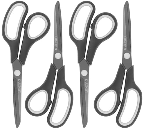 KUONIIY Scissors Ultra Sharp Titanium Coating Blades Soft Comfort-Grip Handles Multi-Purpose Scissors, 8 Inch, 4 Pieces