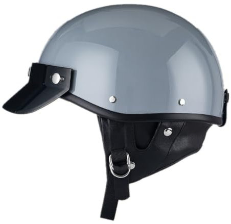 Gris Casque Demi-Jet rétro Unisexe léger et Respirant, adapté aux Voyages d'aventure, à la Course, à la motoneige et aux Scooters M/57-58cm