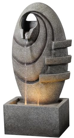 Teamson Home Fontaine Ovale Moderne Cascade exterieure LED Chaude Debit reglable compacte Gris