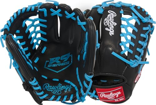 Rawlings | R9 Contour Series Baseball Glove | 11.5 | Right Hand Throw | Black/Columbia Blue