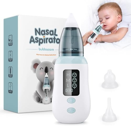 Mouche Bébé Electrique, Aspirateur Nasal 2 en 1 et Dissolvant de Cérumen, Nettoyeur électrique pour le Nez de Bébé avec 4 Buses en Silicone pour Nouveau-nés, Tout-petits