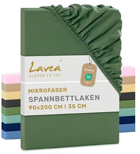 Lavea® Lenzuolo con Angoli Singolo 90x200 cm – Microfibra Morbida e Traspirante – Per Materassi fino a 35 cm – Con Elastico Tutto Intorno – Certificato OEKO-TEX – Verde oliva | Lenzuolo in microfibra, con elastico perimetrale, per materassi fino a 20 cm, traspirante e rinfrescante, facile da pulire