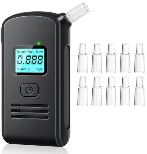 woeaozy Ethylotest Electronique - Alcotest Numerique avec 10 Embouchures, Etiloteste Electronique, ethylometre mesures de Haute précision, pour Tests personnels domestiques, MR801 (EU MR801-1023)