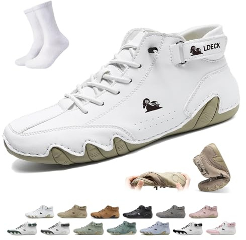 Bottes Chukka orthopédiques de randonnée en Cuir, Faites Main, pour Hommes et Femmes – Bottes Vogldeck imperméables et Respirantes, Style Pieds Nus, Antidérapantes Beck Shoes(Blanc,44 EU)