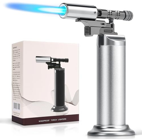 Cipovevos Butane Torch Lighter, Kitchen Torch, Refillable Cooking Torch Gun, Creme Brulee Torch Lighter, Blow Torch for Cooking, Welding,Silver (Butane is Not Included）