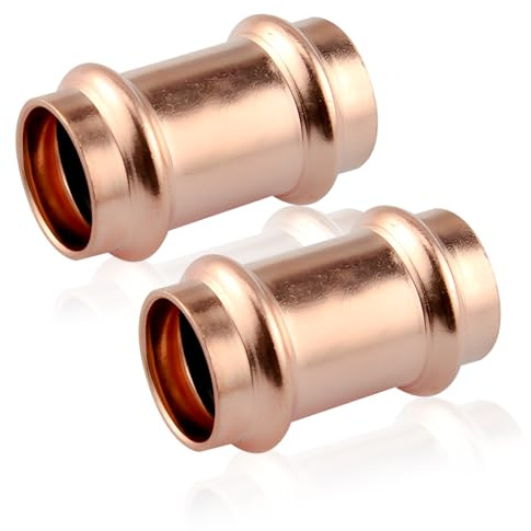 2 stycken koppar pressmontering, 18 mm presskoppling rör, muffkoppling för dricksvatten & värmesystem, kopparglidhylsa för rör ytterdiameter 18 mm, för pressning V kontur