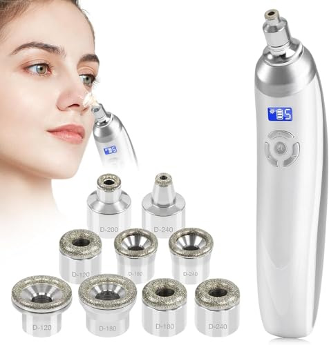 Macchina Portatile per Microdermoabrasione, Aspiratore Punti Neri con 9 Diamante Ricaricabile USB Senza Cavo, Ddispositivo di Dermoabrasione per Pulizia Viso e Rimozione dei Punti Neri