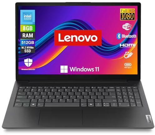 Lenovo - Notebook Pc Intel N100 4 Core fino a 3.4Ghz - Display 15,6 FHD - Ram 8Gb DDR5 SSD Nvme 512Gb - Hdmi, Usb 3.0, Wifi, Bluetooth, Webcam - Windows 11 Pronto all'uso con Libre Office