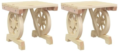 Fengshui Lot de 2 tabourets d'extérieur en sapin massif | Avec accoudoirs, design roue de chariot, polyvalent comme siège ou table d'appoint, max. 110 kilogrammes