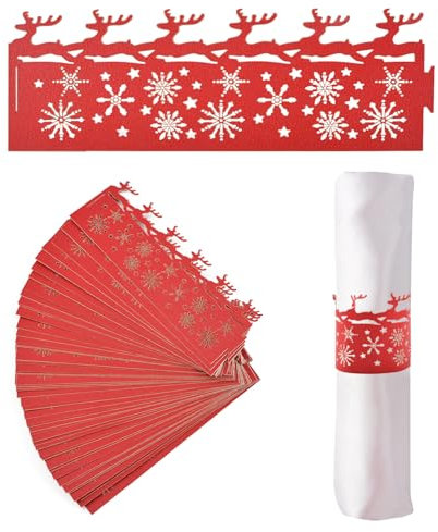 URROMA Anelli portatovaglioli Natalizi a Forma di Renna, 50 Pezzi, con Cervo Rosso, per Natale, Pranzo, Ringraziamento, Feste, Vacanze, Matrimoni, Decorazione da Tavolo