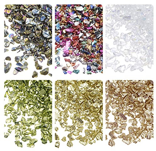 sourcing map 6 Farben Crushed Glass Chips, 1-4mm Unregelmäßiges Glitzer-Metallic-Glas für Bastelarbeiten, DIY-Füller, Epoxidharz-Dekoration, 28 g, golden Farbtone, Bunte Farbserie