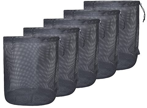 iBasingo Schwarze Netztasche Nylonsack Robuste Kordelzug-Netzbeutel Kleiner Reisestapelsack Mesh Storage Ditty Bag für Kosmetik Duschgel Flaschentopf Tennis Golfball Outdoor Tools 5 Stück/Los BVP08