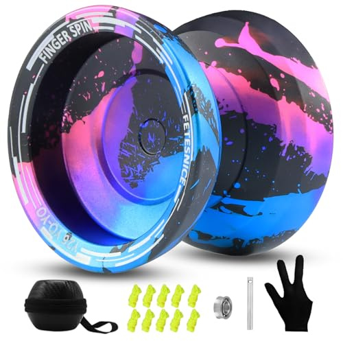 FETESNICE yoyo 002 - Yoyo profesional para niños y adultos, metal doble propósito, mariposas con bolsa, guante, 10 cuerdas
