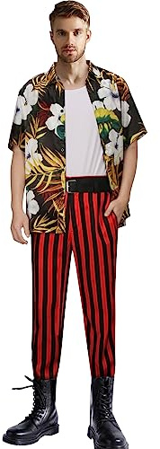 FOGHORN Ace Ventura, Costume da detective per animali domestici, classico, con camicia, gilet e pantaloni a righe, cintura, set completo, per Halloween, cosplay, per uomini adulti (XL)