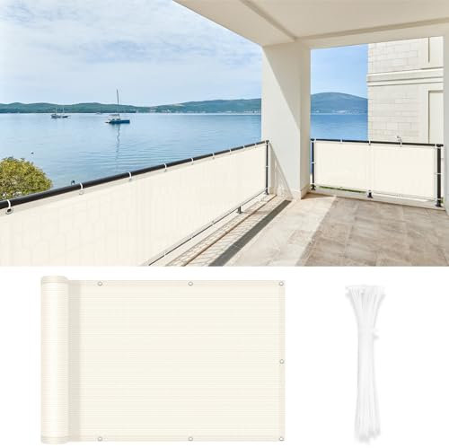 LOVE STORY Pantalla de Privacidad para Balcón 100x300cm con Tela HDPE,（Beige） Toldo para Balcón, Red de Protección con Ojales, Protección UV, Transpirable para Jardín Exterior, Piscina