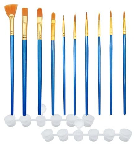 WYAN 10 Piezas Pinceles de Nylon,Pinceles para oleo En Forma de Abanico, para Acuarela,Gouache, Acrilico, óleo, Dibujo de Líneas(con Caja de 12 Pinturas de 3 ml)