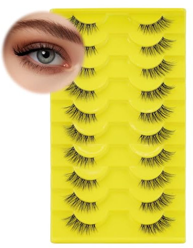 LZM Halbe Cateye Wimpern - Künstliche Wimpern mit Natürlichem, Dünnem Band - 10 Paare, 3D Half Lashes
