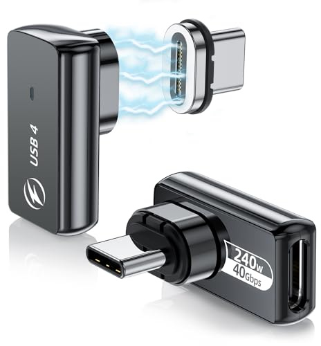 Adattatore magnetico USB-C 240 W (2 pezzi) adattatore magnetico USB-C a 90 gradi, 24 pin, con ricarica rapida PD, USB 4, 40 Gbps, 8 K, 60 Hz per Thunderbolt 3/4, MacBook Pro/Air e altri dispositivi di