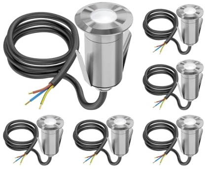 ledscom.de 6 unidades Lámpara LED empotrada en el suelo GLOX para exteriores, IP67, aluminio, redonda, 35mm Ø, blanca, mate