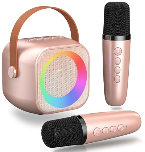 Machine de Karaoké avec 2 Micro sans Fil Bluetooth HiFi Micro Karaoke Enfant, Cadeau Jouet pour Garçons Filles 3-12 Ans, Portable Mini Microphone Karaoké avec Magique Voix Change et LED Lumière