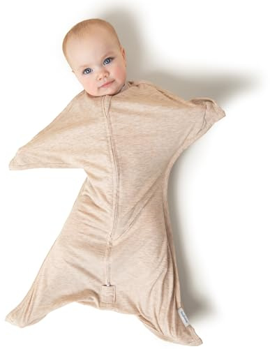 SleepingBaby Zipadee-Zip Transition Swaddle - Cozy Baby Swaddling Blanket with Zipper Convenience - Roomy Wearable Blanket for Easy Diaper Changes - 4-8 Month - Balanced Beige Heather