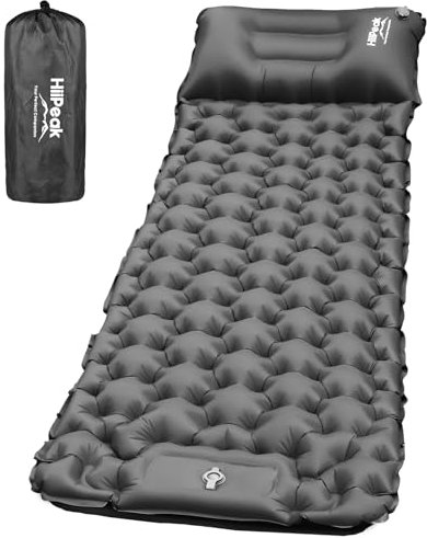 HiiPeak Camping Sleeping Pad, Ultralight Camping Mat with Pillow Built-in Foot Pump Inflatable Sleeping Pads Compact for Backpacking Hiking Traveling Tent (Gray)