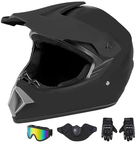 CARTMAN Matte Black Adult Motocross Helmet – DOT Certified Full Face for Dirt Bikes & ATVs, Medium, Offroad Protection